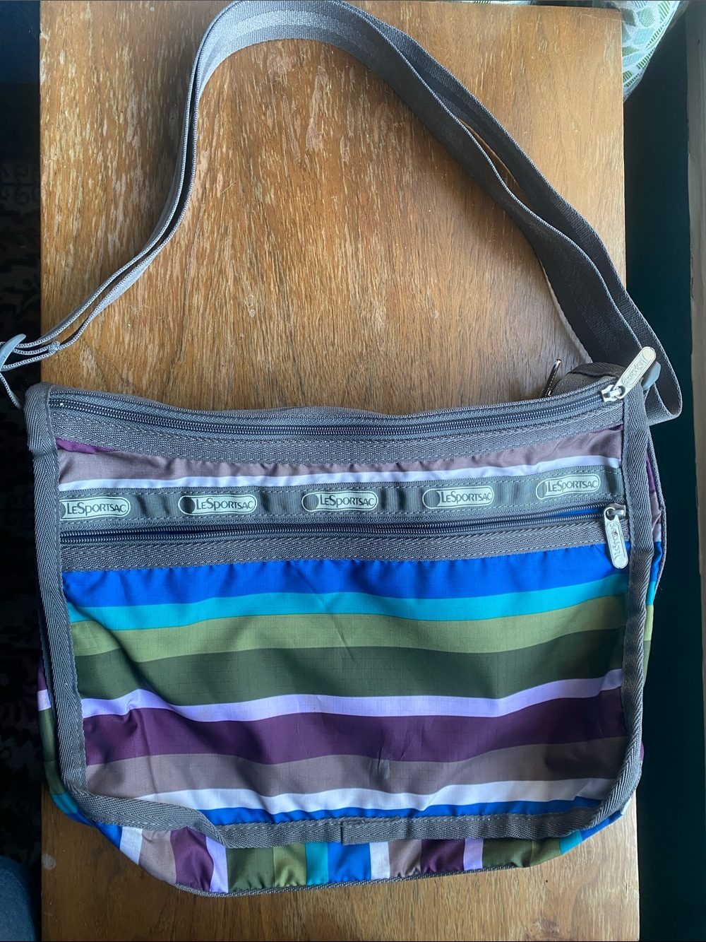 Lesportsac Multicolor Striped Messenger Bag - Blue, Green, Purple, Brown